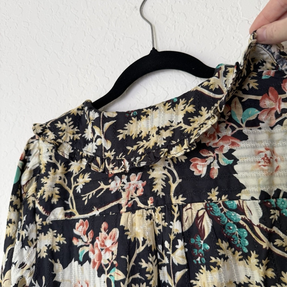 Anthropologie Pilcro Floral Top Blouse Small Twee Peter Pan Collar Button Down - Picture 6 of 11